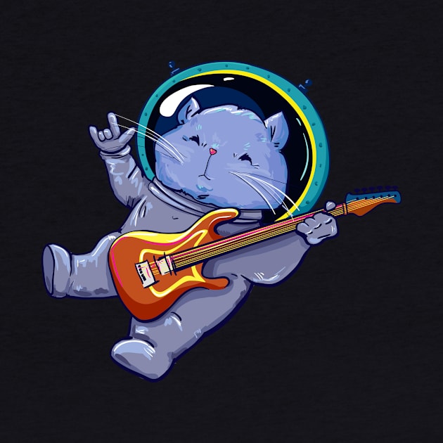 Astronaut Helmet Cat Playing Electric Guitar Space by anubis1986